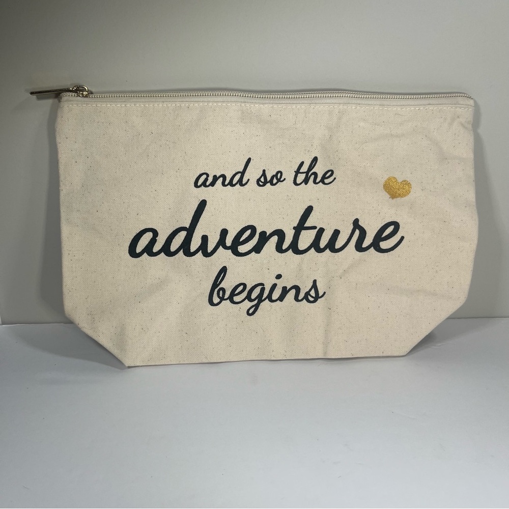 Canvas Zippered “and so the adventure begins” Pouch - Picture 1 of 8